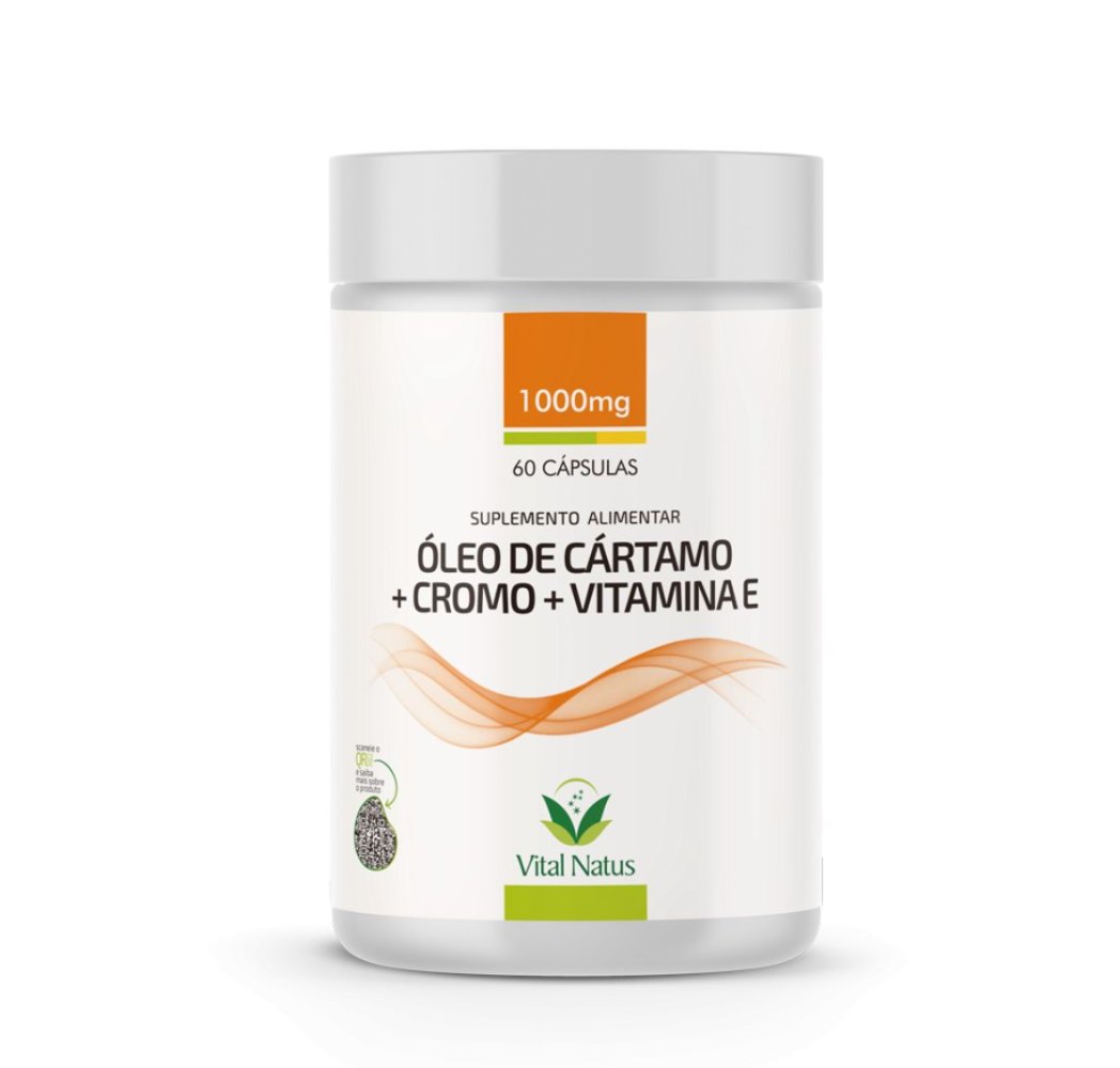 ÓLEO DE CÁRTAMO + CROMO + VIT. E - 1g - 60 CÁPSULAS