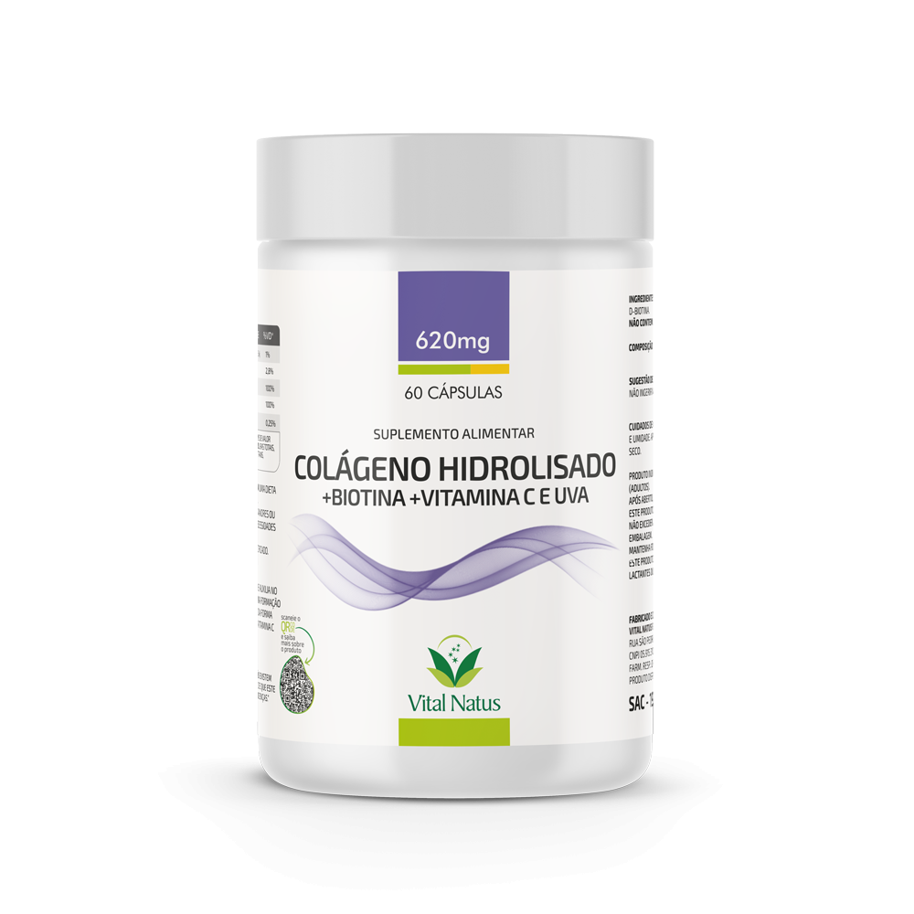 COLAGENO HIDROLISADO + BIOTINA + VITAMINA C E UVA 620mg C/ 60 CAPSULAS